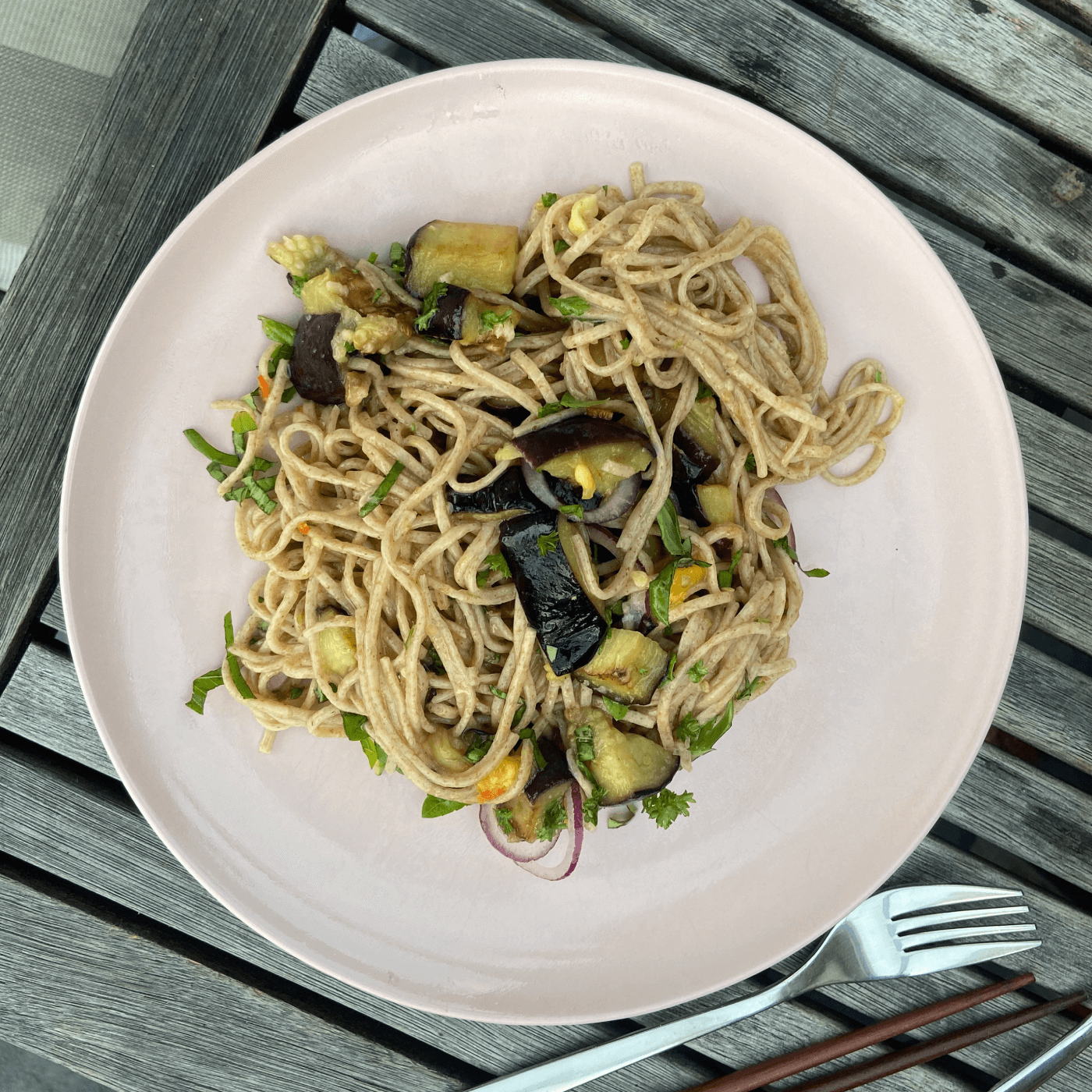 Soba Noodle Salad with Aubergine and Mango