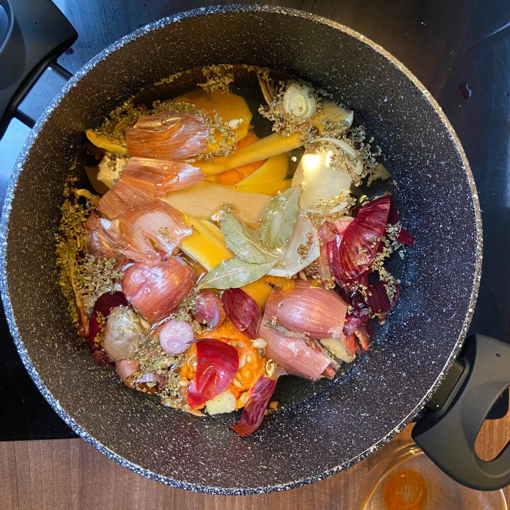 Vegetable stock preparation with vegetable left overs